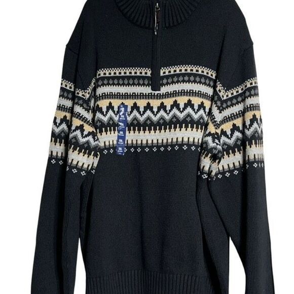 IZOD Classic Fit Fairisle 1/4 Zip NWT Long Sleeve Blue Sweater XXL - Picture 1 of 4